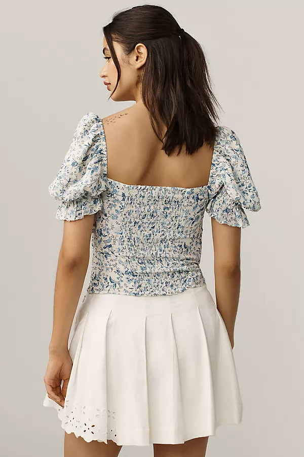 Anthropologie Reformation Marin Puff-Sleeve Blouse Nile