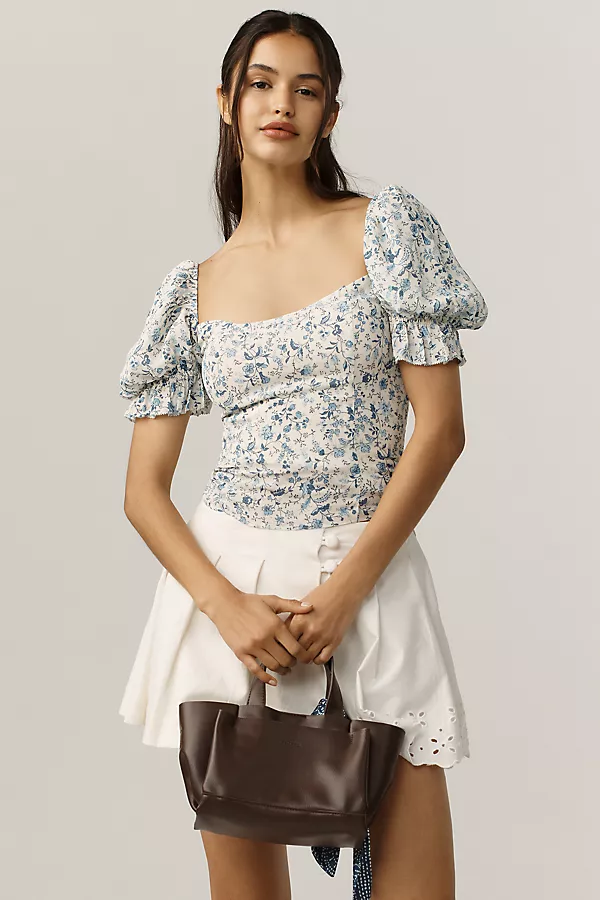 Anthropologie Reformation Marin Puff-Sleeve Blouse Nile