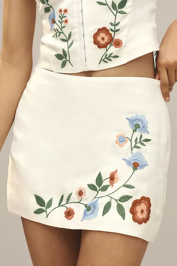 Anthropologie Reformation Ren Linen Mini Skirt White