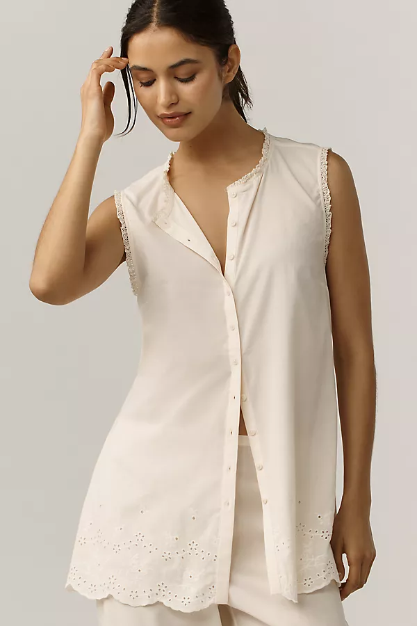 anthropologie Reformation Willa Scalloped Button-Front Top Cream anthropologie Reformation Willa Scalloped Button-Front Top Cream