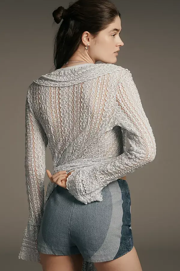 Anthropologie Retrofete Aleyna Lace-Up Paneled Denim Shorts Denim Light