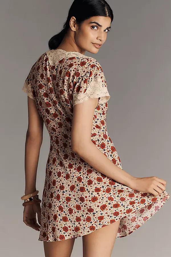 Anthropologie RIXO Lacie Bias-Cut Mini Dress Eva Floral Cream