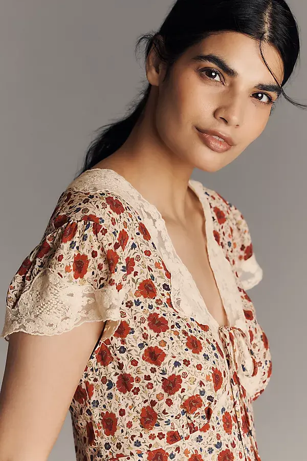 Anthropologie RIXO Lacie Bias-Cut Mini Dress Eva Floral Cream