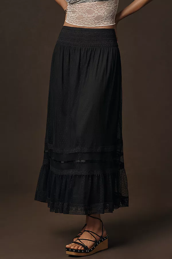 Anthropologie RIXO Tuta Tiered Lace Maxi Skirt Black