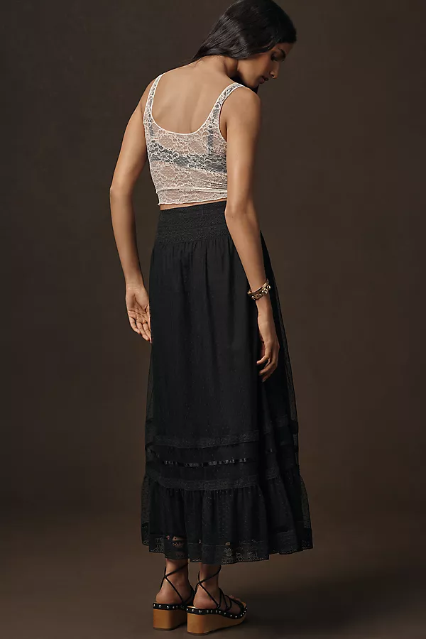 Anthropologie RIXO Tuta Tiered Lace Maxi Skirt Black
