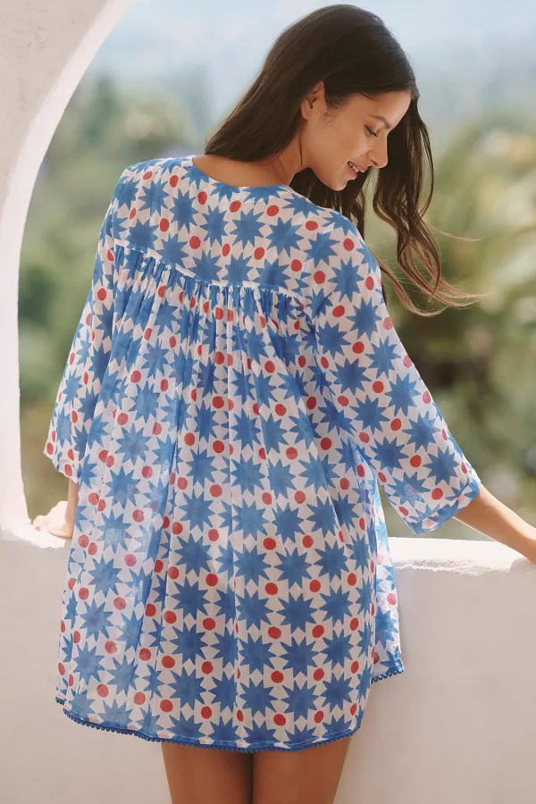 Anthropologie Ro's Garden Seychelles Short-Sleeve Mini Dress Blue Positano