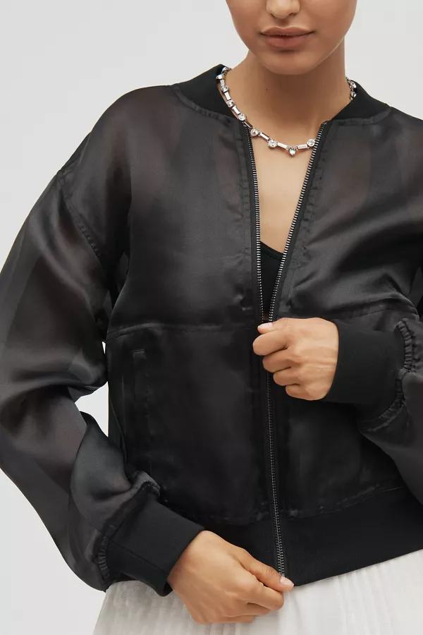Anthropologie Sanctuary Organza Bomber Jacket Black