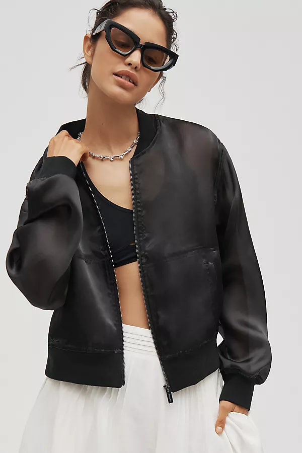 anthropologie Sanctuary Organza Bomber Jacket Black