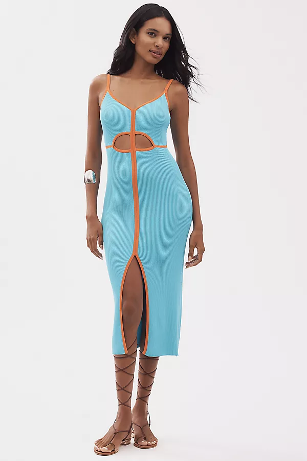 Anthropologie Siempre Knit Contrast Midi Dress Blue