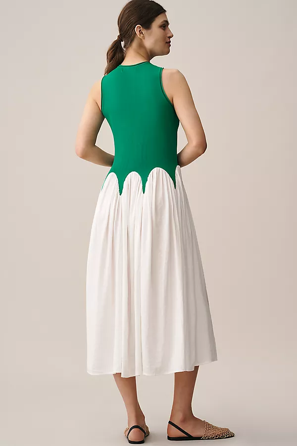Anthropologie Siempre Michelle Sleeveless Colorblock Midi Dress Ivory/Green