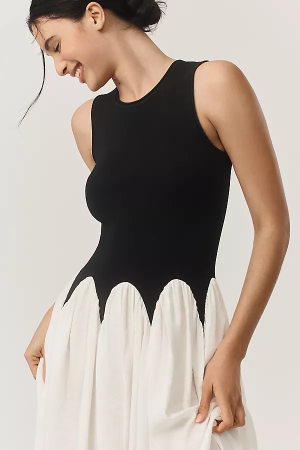 Anthropologie Siempre Michelle Sleeveless Colorblock Midi Dress Black Pattern