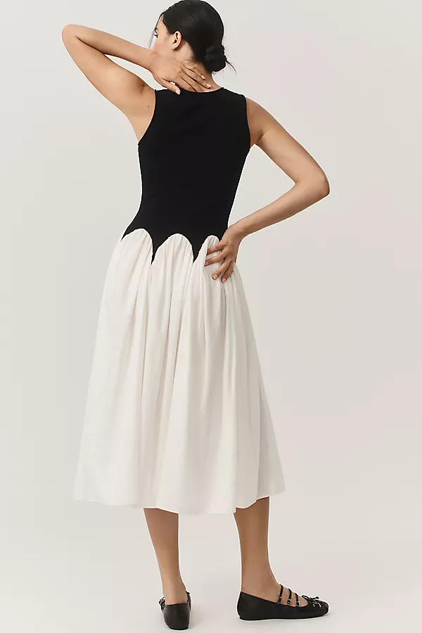 Anthropologie Siempre Michelle Sleeveless Colorblock Midi Dress Black Pattern