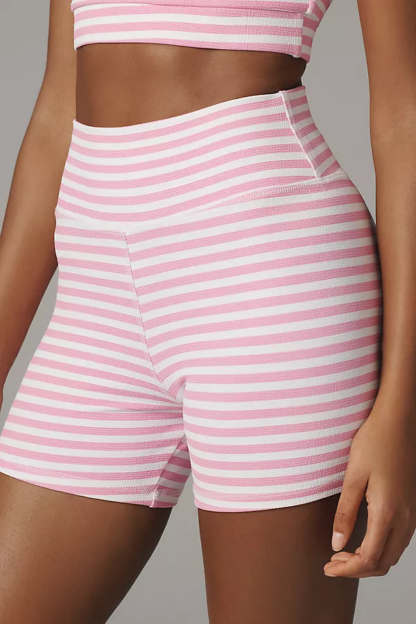 Anthropologie STRUT THIS Sparrow High-Rise Biker Shorts Pink Stripes