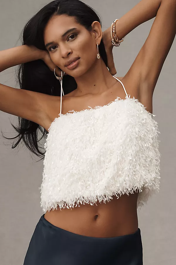 anthropologie Sunday in Brooklyn Cami Feathered Tank Top Ivory