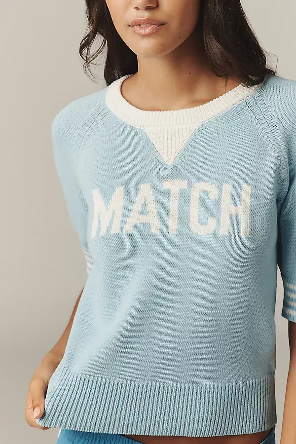 Anthropologie Sundry Half-Sleeve Match Sweater Chambray Blue