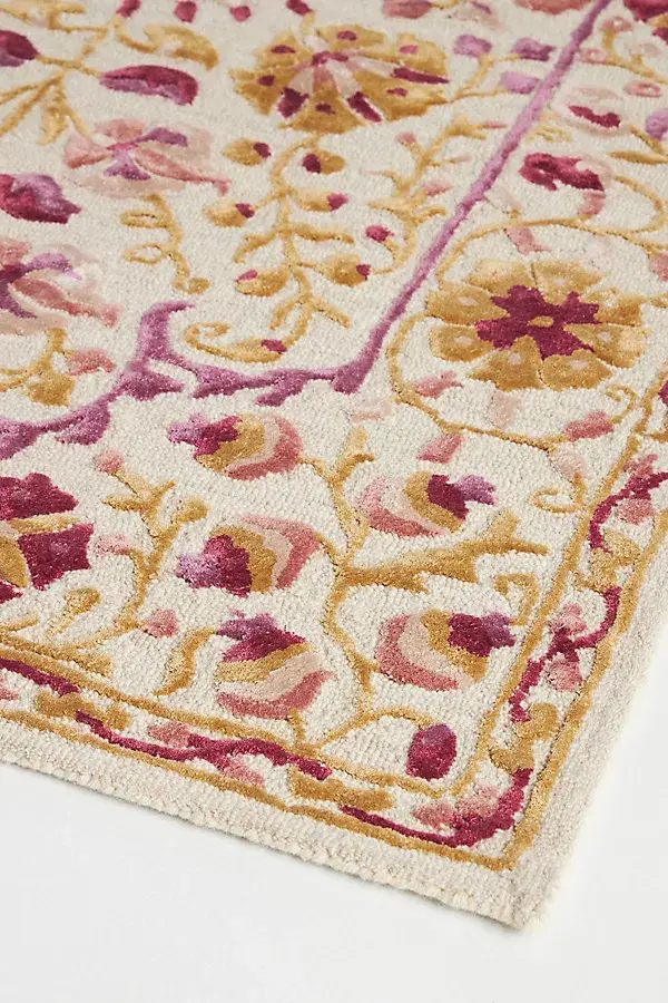 Anthropologie Tali Wool/Viscose Blend Tufted Rug Pink Pattern