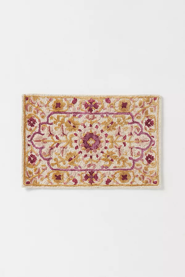 Anthropologie Tali Wool/Viscose Blend Tufted Rug Pink Pattern