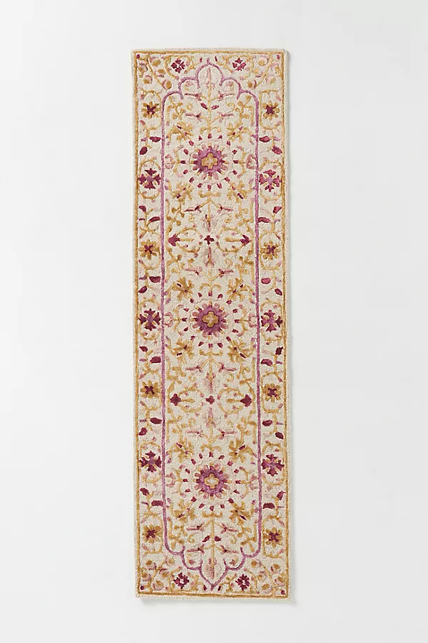 Anthropologie Tali Wool/Viscose Blend Tufted Rug Pink Pattern