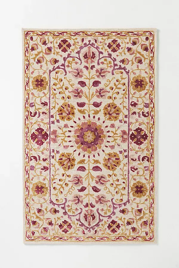 anthropologie Tali Wool/Viscose Blend Tufted Rug Pink Pattern