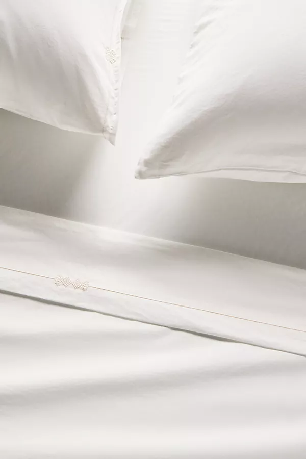 Anthropologie Taylor Organic Cotton Percale Embroidered Sheet Set​ White