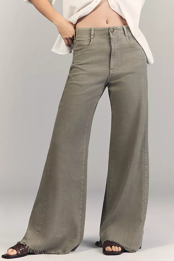 Anthropologie The Adi Linen Mid-Rise Flare Pants By Pilcro MERMAID