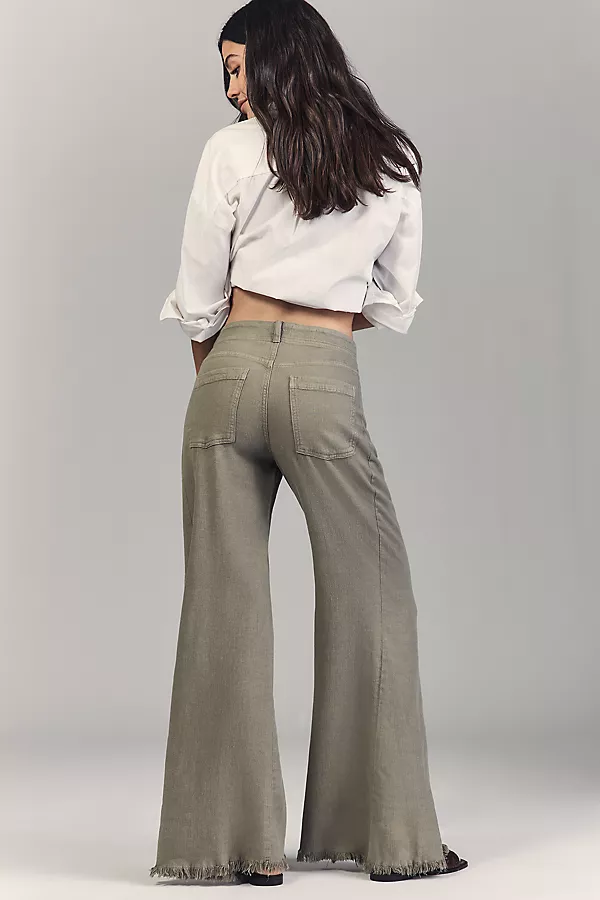 Anthropologie The Adi Linen Mid-Rise Flare Pants By Pilcro MERMAID
