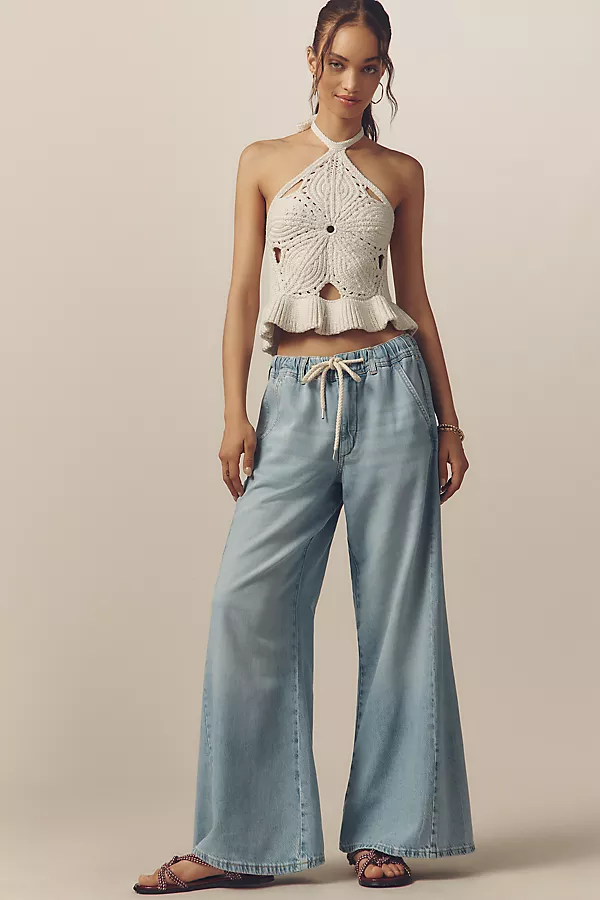 Anthropologie The Adi Pull-On Mid-Rise Flare Jeans By Pilcro Goldentod Wash
