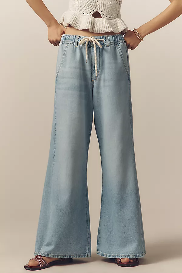 Anthropologie The Adi Pull-On Mid-Rise Flare Jeans By Pilcro Goldentod Wash