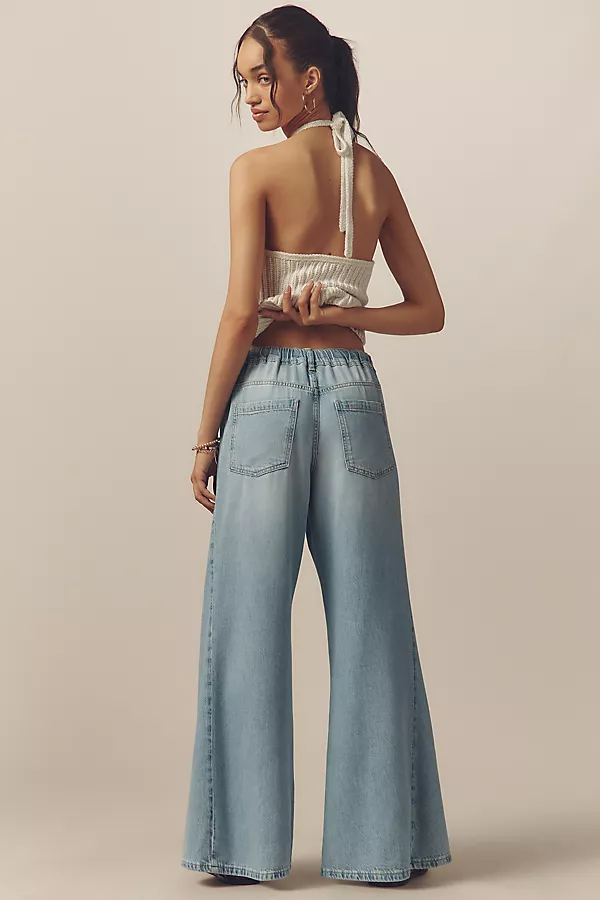 Anthropologie The Adi Pull-On Mid-Rise Flare Jeans By Pilcro Goldentod Wash