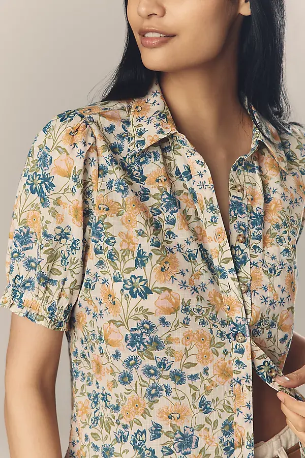 Anthropologie The Aly Puff-Sleeve Blouse By Pilcro Ivory