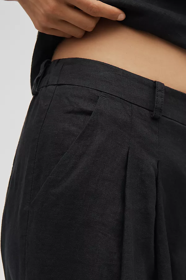 Anthropologie The Avery Linen Pleated Wide-Leg Trousers By Maeve Black Onyx