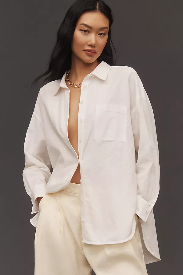 Anthropologie The Bennet Buttondown Shirt By Maeve: Linen Edition Ivory