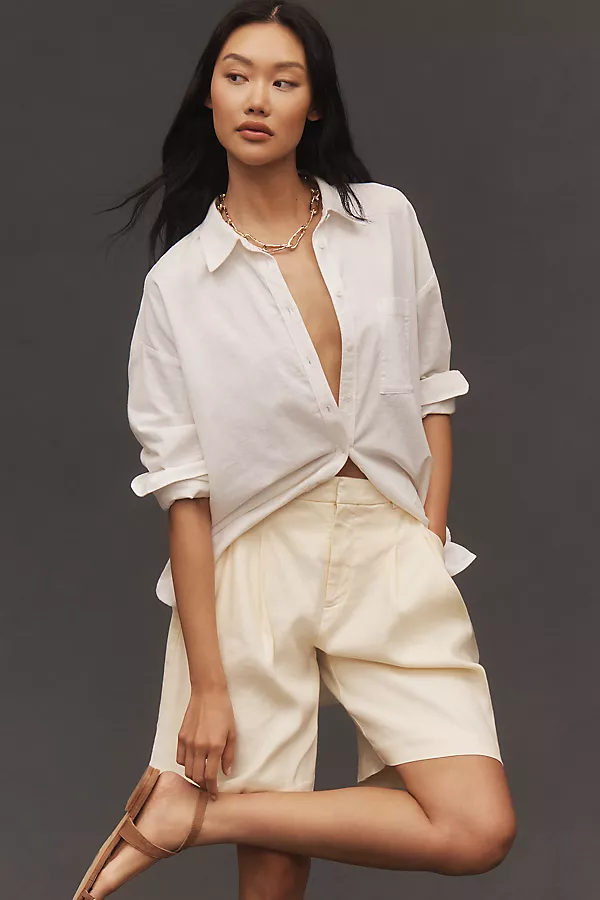 anthropologie The Bennet Buttondown Shirt by Maeve: Linen Edition Ivory