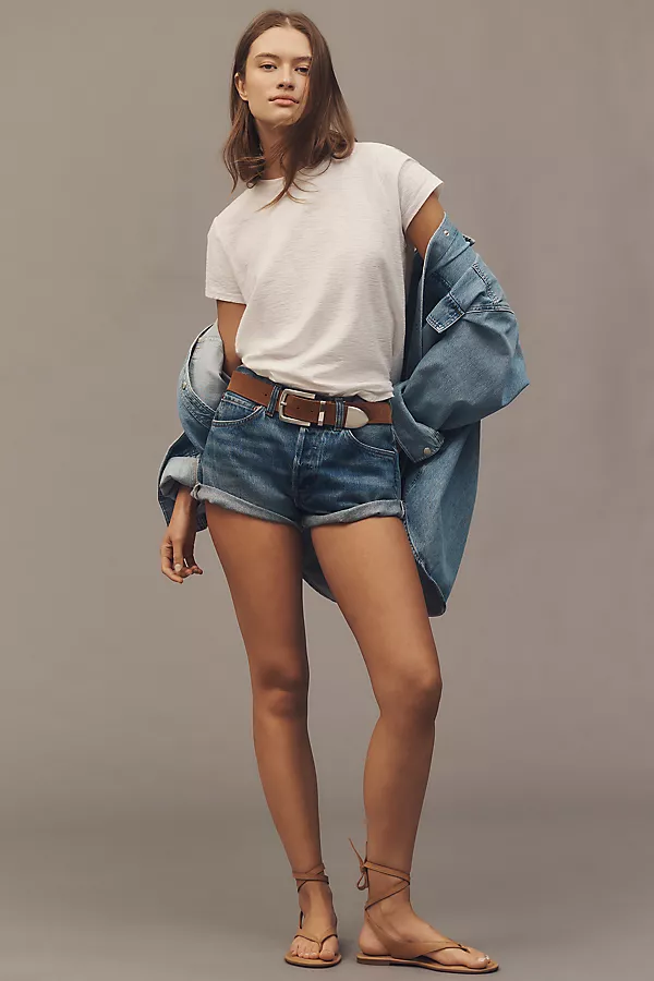 Anthropologie The Bennie Cotton Slub Crew-Neck Slim Tee By Pilcro Bright White