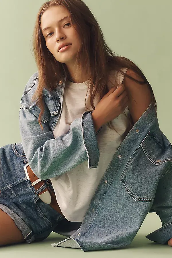 Anthropologie The Bennie Cotton Slub Crew-Neck Slim Tee By Pilcro Bright White