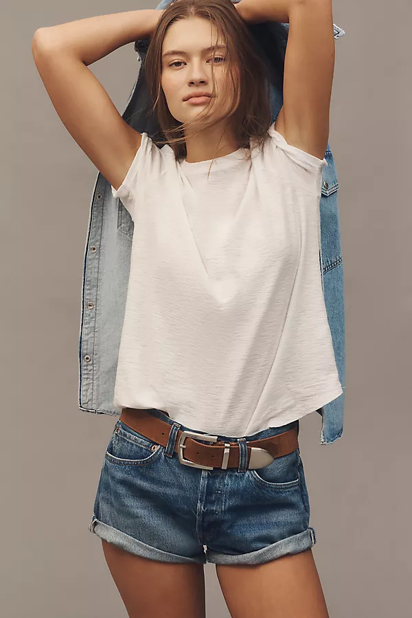 anthropologie The Bennie Cotton Slub Crew-Neck Slim Tee by Pilcro Bright White