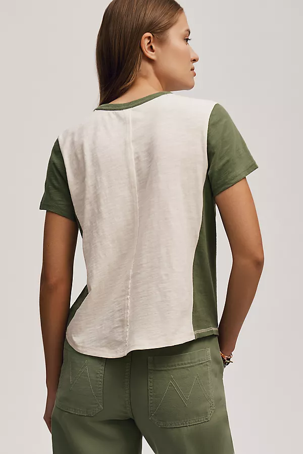 Anthropologie The Bennie Cotton-Slub Crew-Neck Tee By Pilcro: Colorblock Edition Ivory