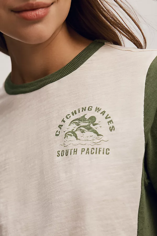 Anthropologie The Bennie Cotton-Slub Crew-Neck Tee By Pilcro: Colorblock Edition Ivory