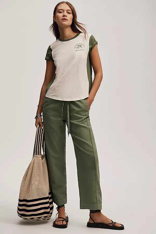 Anthropologie The Bennie Cotton-Slub Crew-Neck Tee By Pilcro: Colorblock Edition Ivory