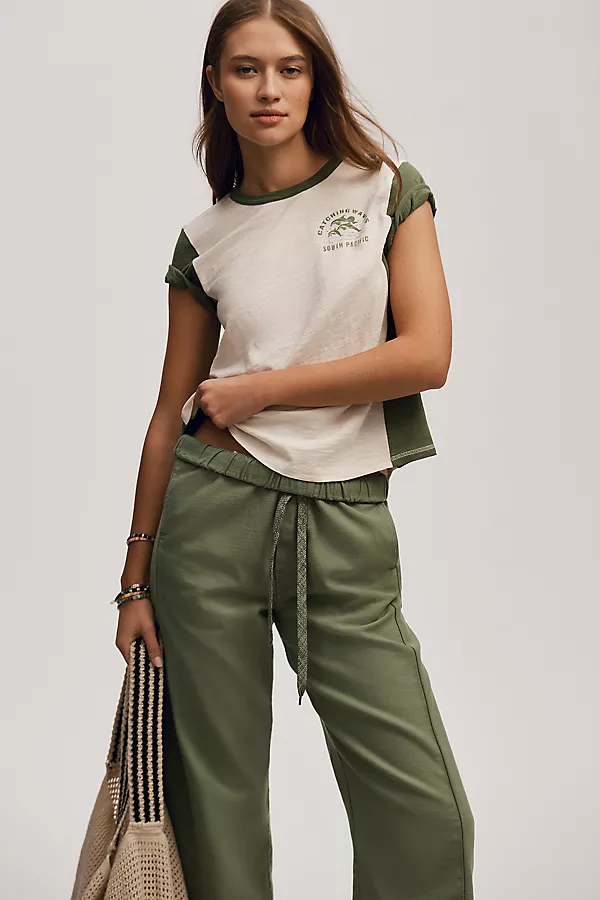 anthropologie The Bennie Cotton-Slub Crew-Neck Tee by Pilcro: Colorblock Edition Ivory