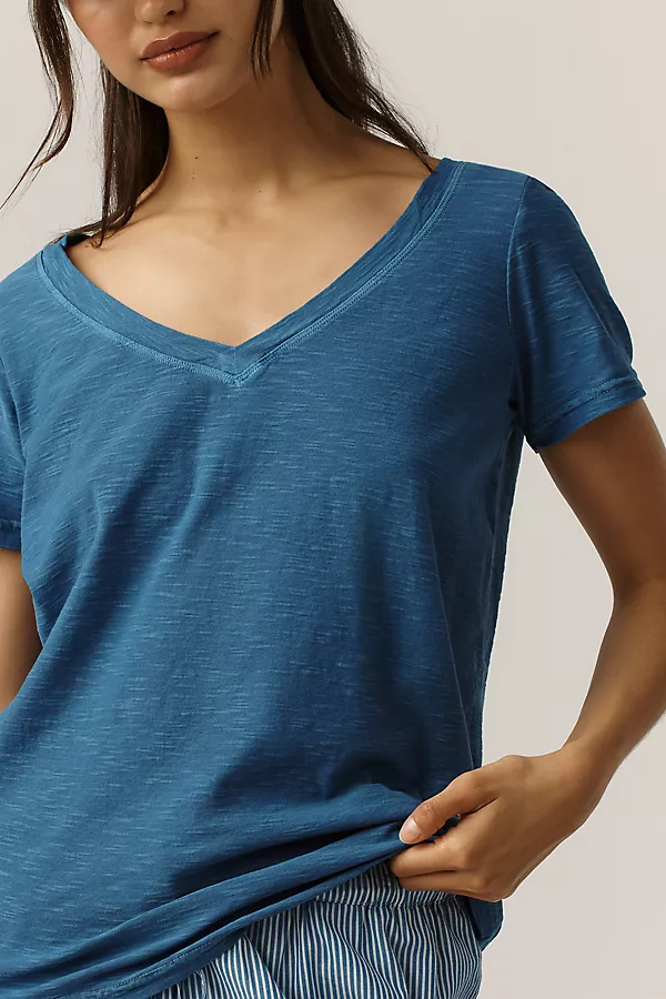 Anthropologie The Bennie Cotton-Slub V-Neck Short-Sleeve Tee By Pilcro Bright Rich