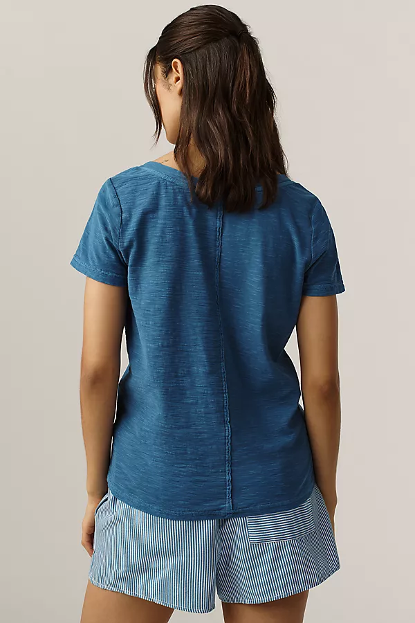 Anthropologie The Bennie Cotton-Slub V-Neck Short-Sleeve Tee By Pilcro Bright Rich