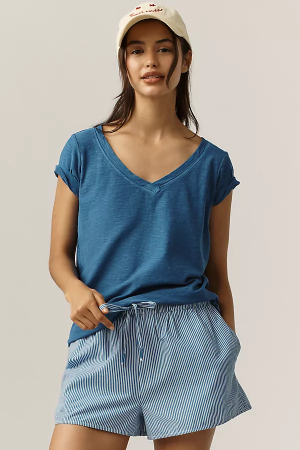 anthropologie The Bennie Cotton-Slub V-Neck Short-Sleeve Tee by Pilcro Bright Rich
