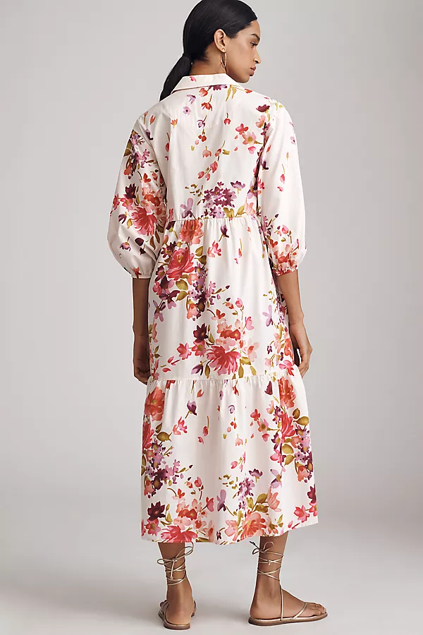 Anthropologie The Bettina Tiered Shirt Dress By Maeve Cream Floral