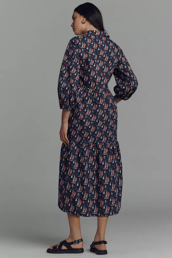 Anthropologie The Bettina Tiered Shirt Dress By Maeve Navy