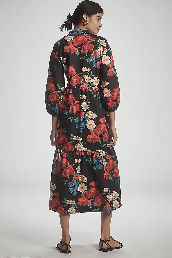 Anthropologie The Bettina Tiered Shirt Dress By Maeve Pink Floral