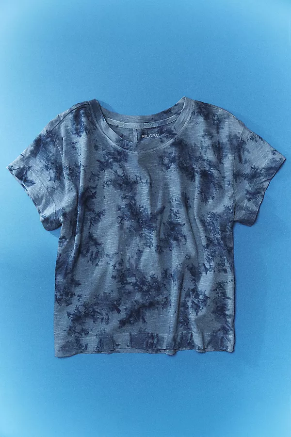 Anthropologie The Billy Regenerative Cotton Short-Sleeve Crew-Neck Tee By Pilcro Blue Pattern