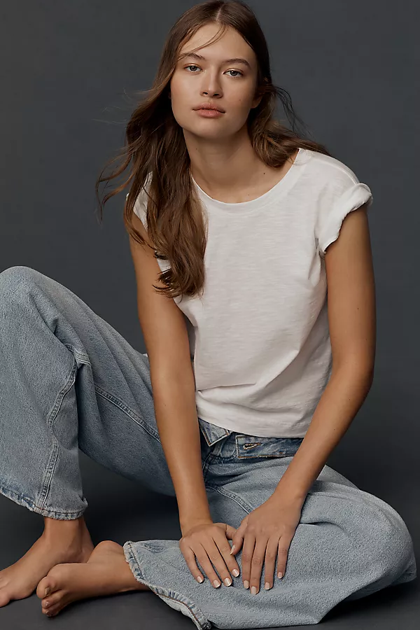 Anthropologie The Billy Regenerative Cotton Short-Sleeve Crew-Neck Tee By Pilcro Ivory