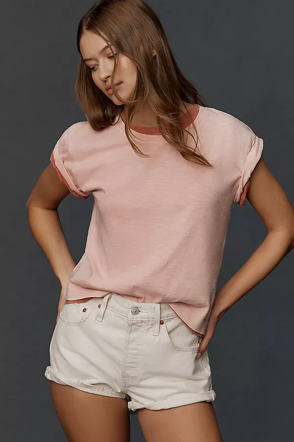 anthropologie The Billy Regenerative Cotton Short-Sleeve Crew-Neck Tee by Pilcro Rose