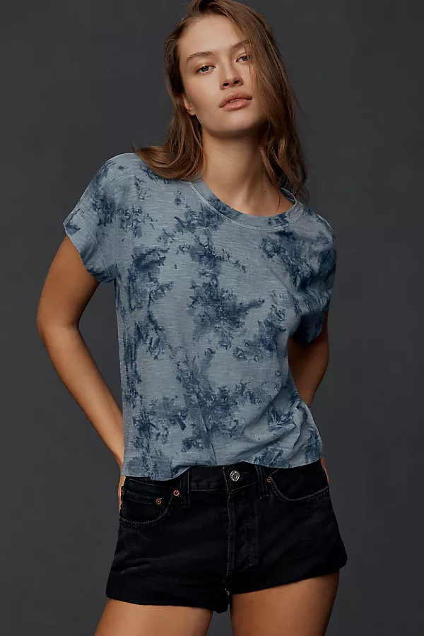 anthropologie The Billy Regenerative Cotton Short-Sleeve Crew-Neck Tee by Pilcro Blue Pattern